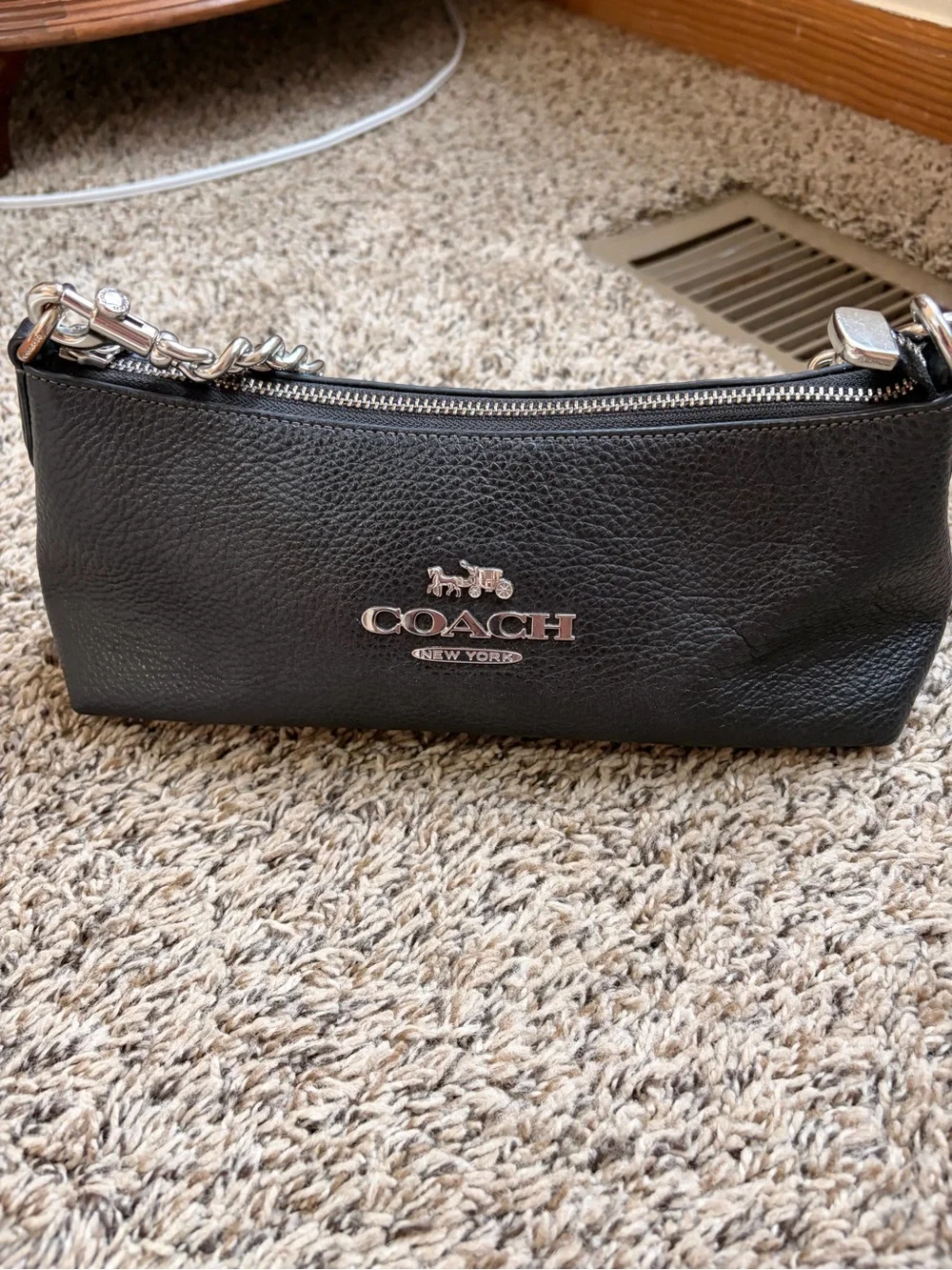 Coach Black Leather Shoulder Bag with Silver Chain